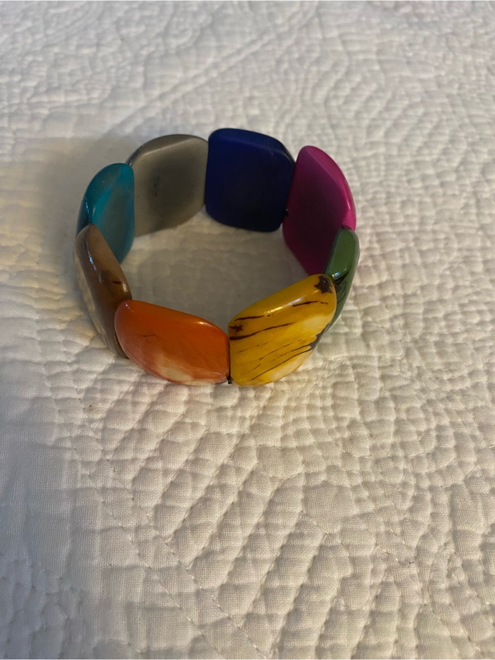 Tagua Multicolored Chunky Boho Sustainable Stretch Bracelet NWOT - Picture 5 of 6